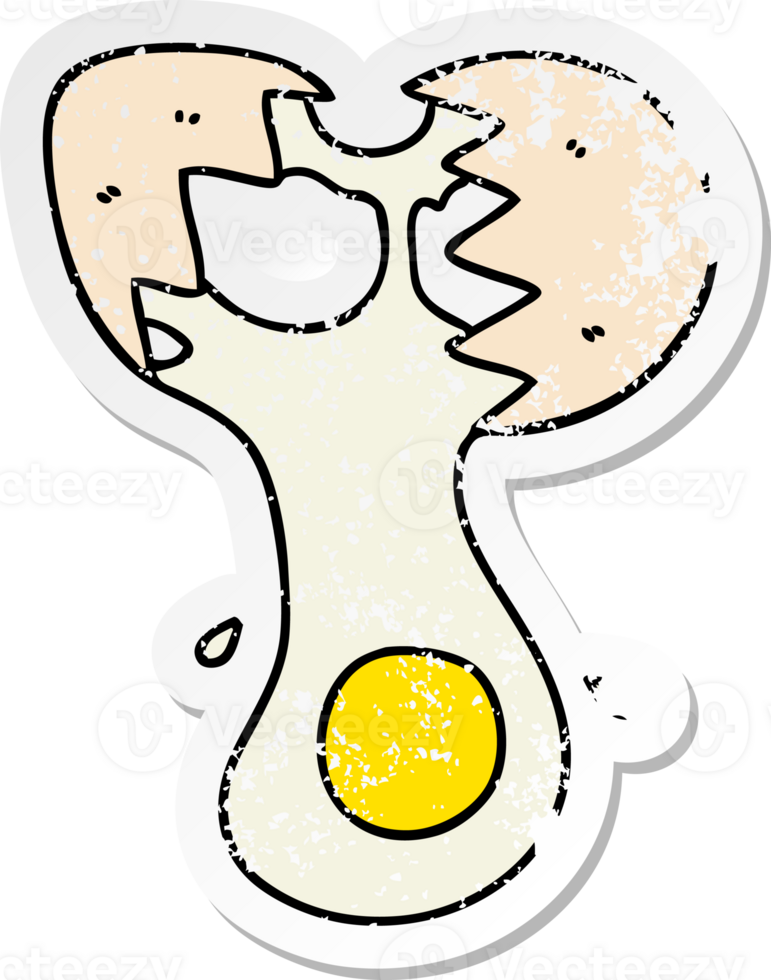 distressed sticker of a quirky hand drawn cartoon cracked egg png
