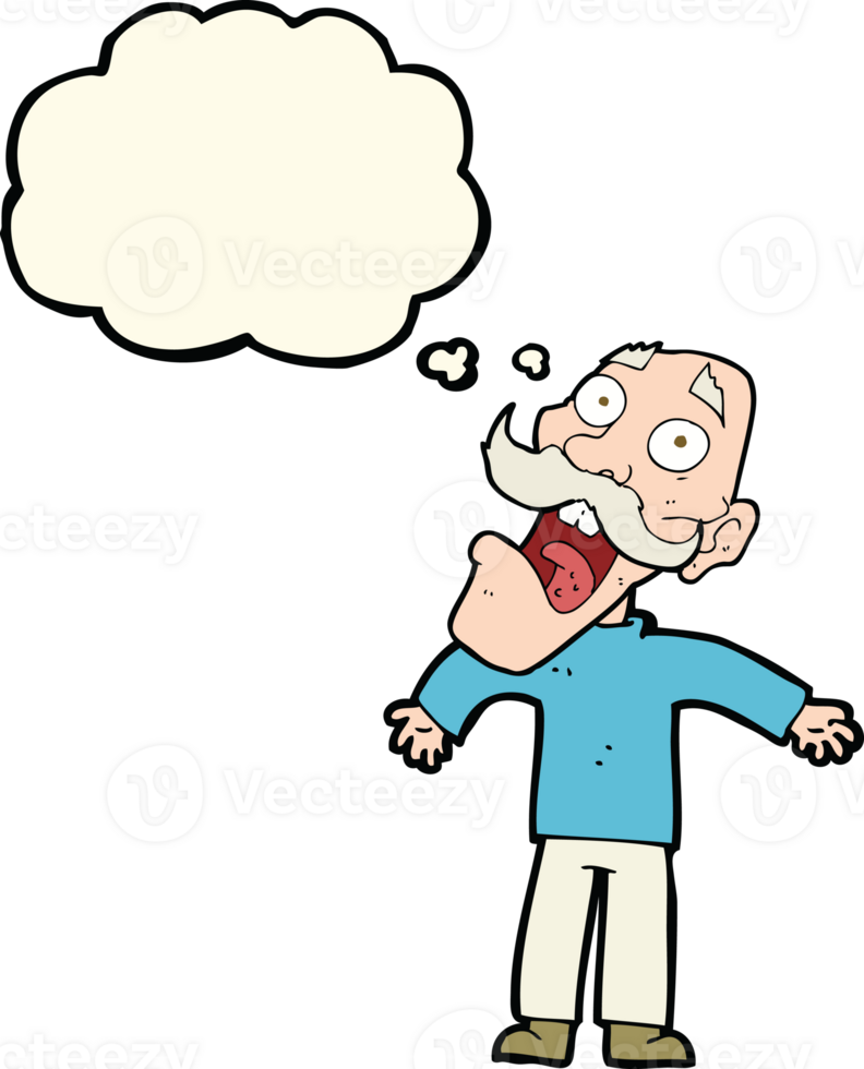 cartoon terrified old man with thought bubble png