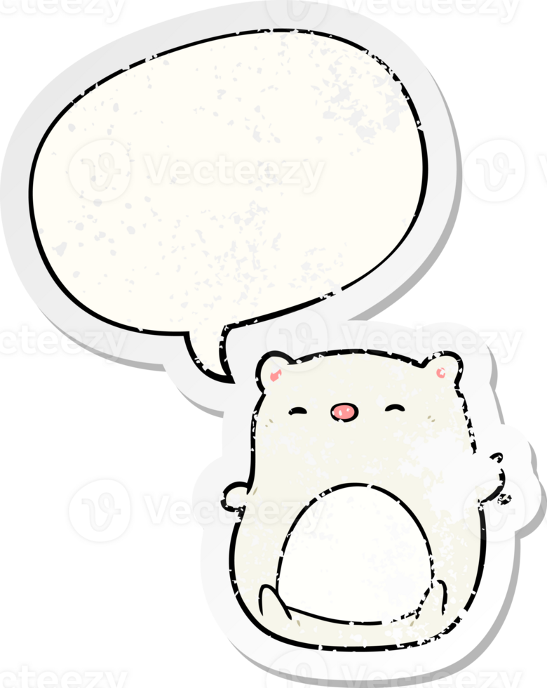 cute cartoon polar bear with speech bubble distressed distressed old sticker png