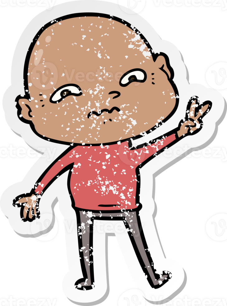 distressed sticker of a cartoon nervous man png