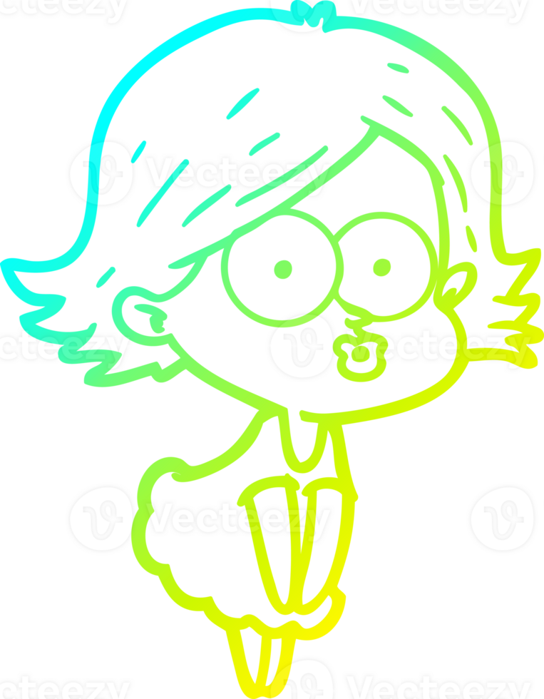 cold gradient line drawing of a cartoon girl pouting png