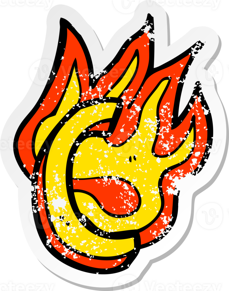 retro distressed sticker of a cartoon flaming letter png