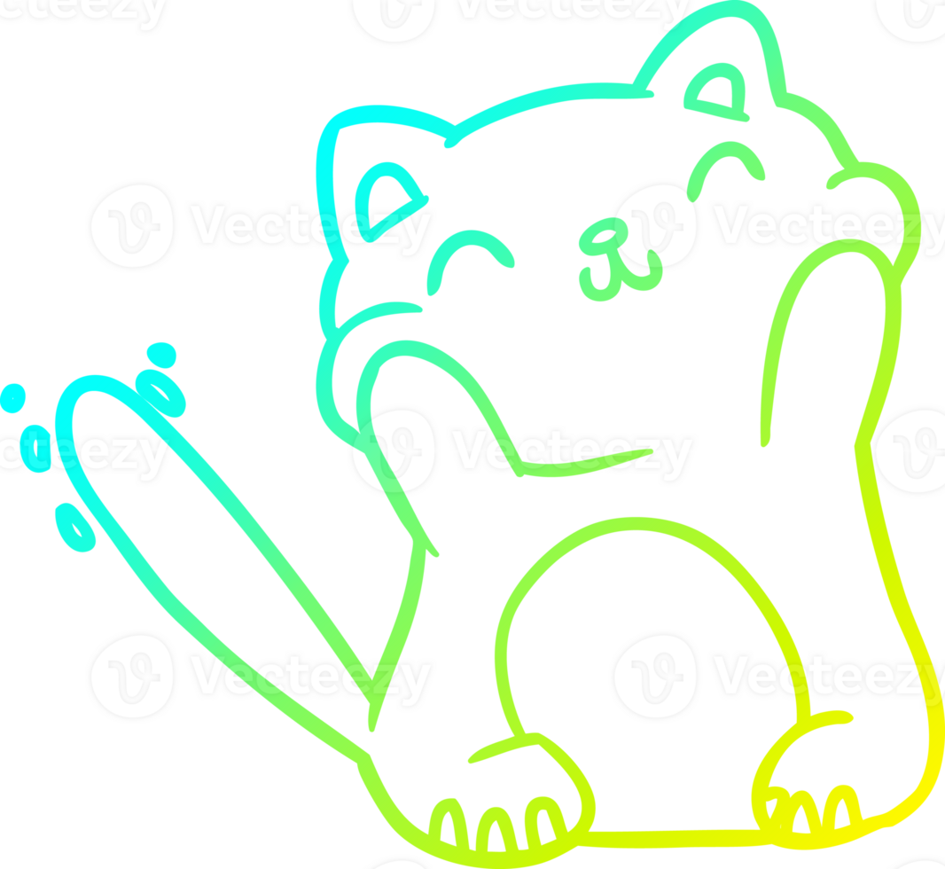 cold gradient line drawing of a very happy cute cat png
