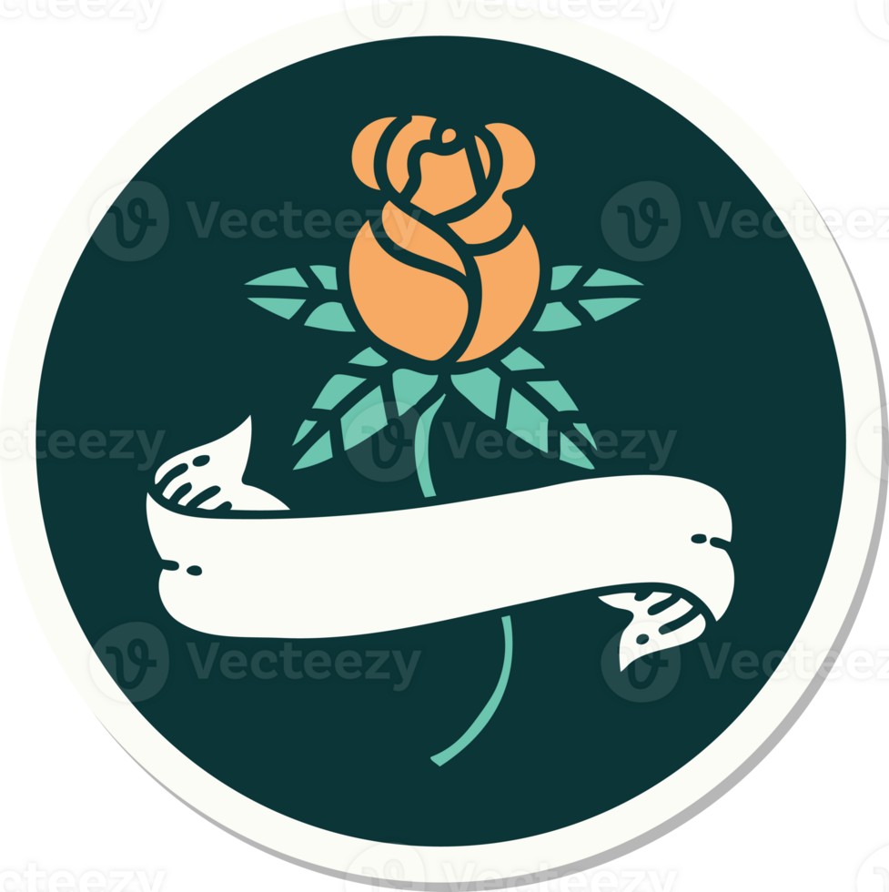 sticker of tattoo in traditional style of a rose and banner png