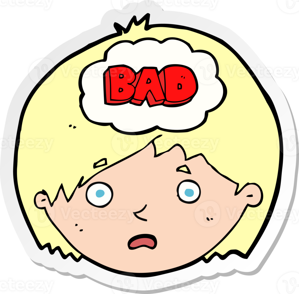 sticker of a cartoon boy having bad thoughts png