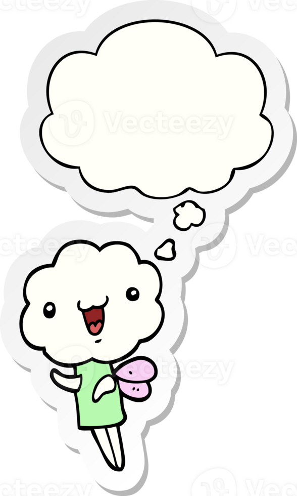cute cartoon cloud head creature with thought bubble as a printed sticker png