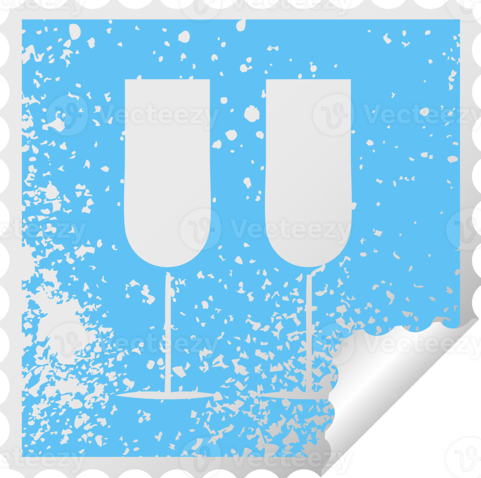 distressed square peeling sticker symbol of a champagne flutes png