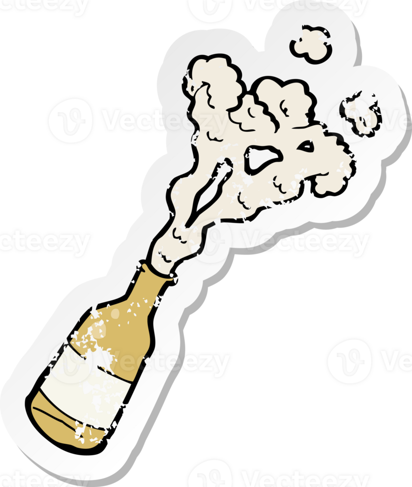 retro distressed sticker of a cartoon beer bottle png
