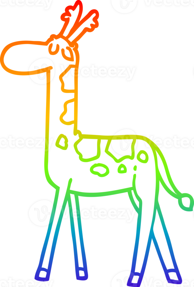 rainbow gradient line drawing cartoon walking giraffe png