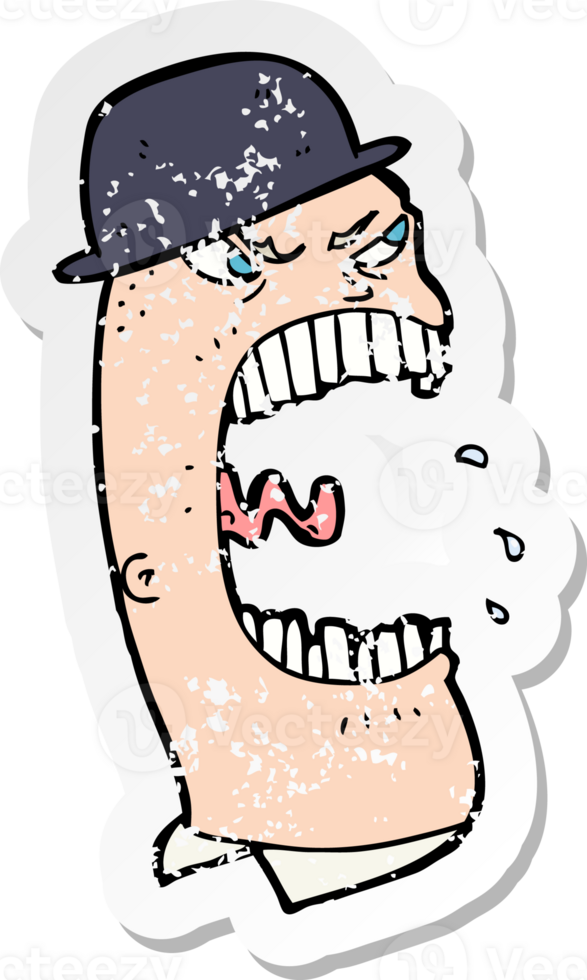retro distressed sticker of a carton angry man png