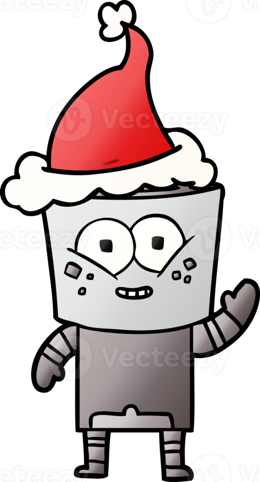 happy gradient cartoon of a robot waving hello wearing santa hat png