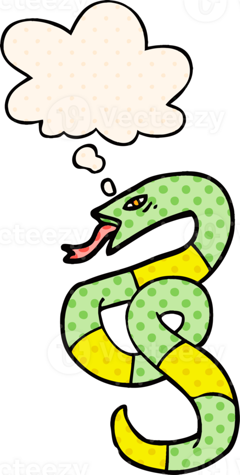 cartoon snake and thought bubble in comic book style png