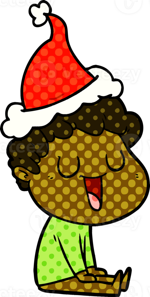 laughing comic book style illustration of a man wearing santa hat png