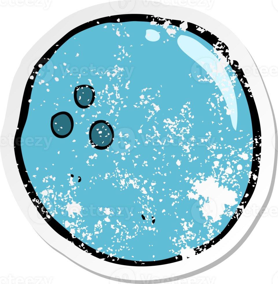 retro nödställda klistermärke av en tecknad bowlingklot png