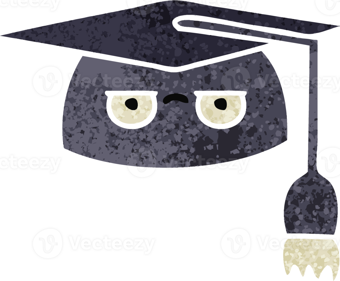 retro illustration style cartoon graduation hat png