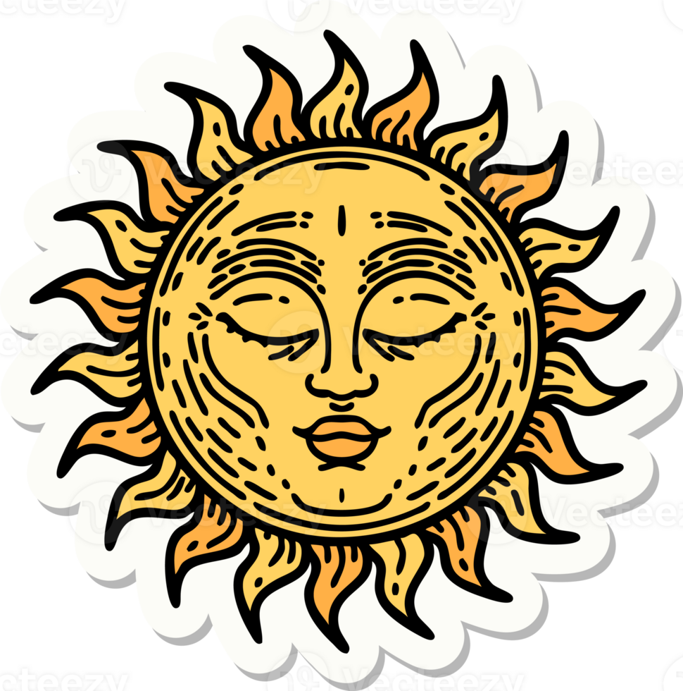 tattoo style sticker of a sun png