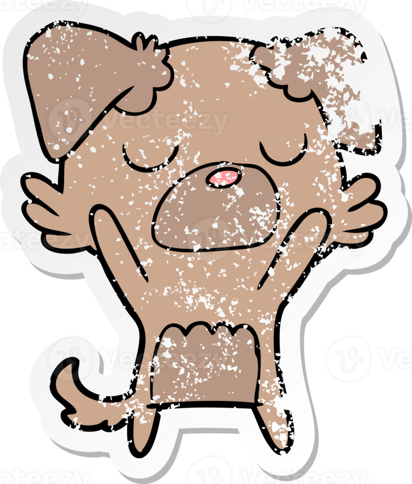 distressed sticker of a cartoon dog png
