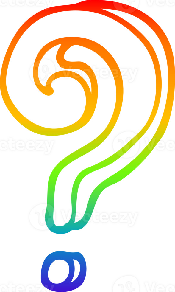 rainbow gradient line drawing cartoon question mark png