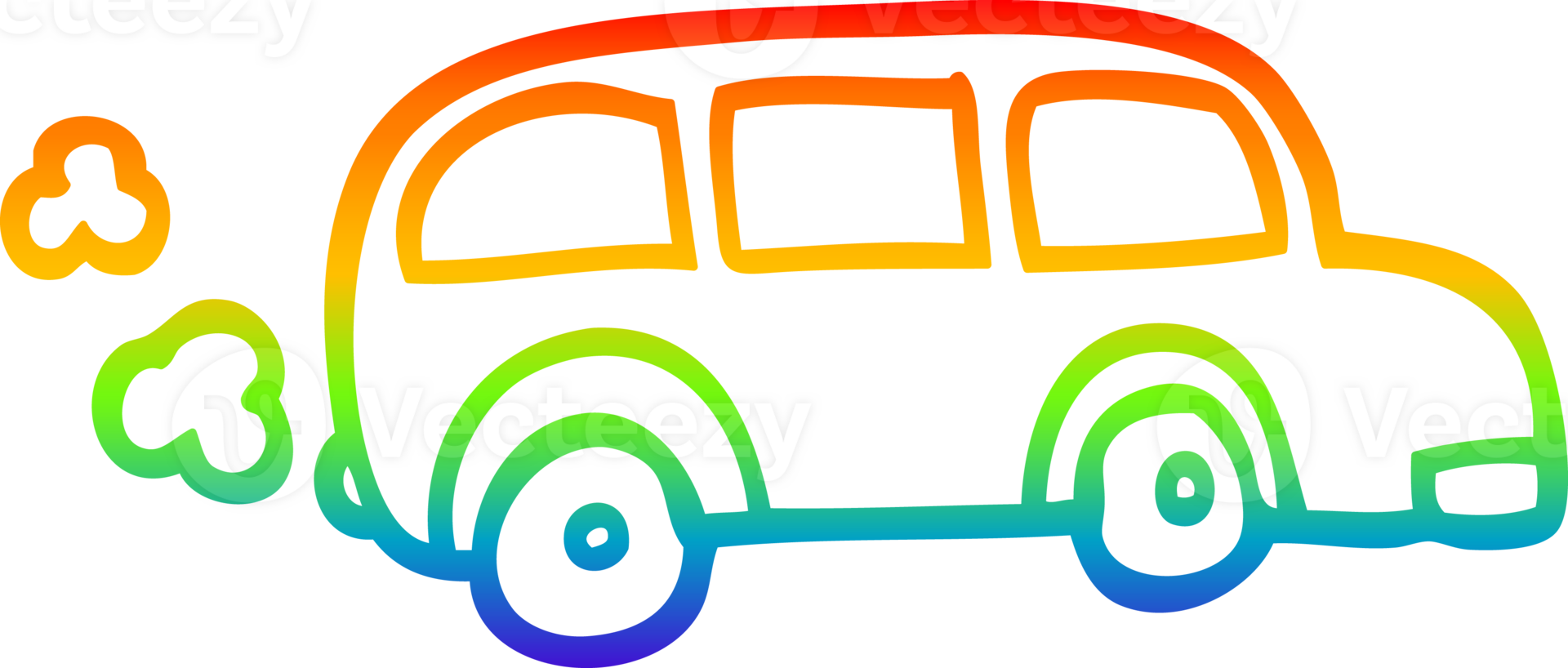 rainbow gradient line drawing child's drawing bus png