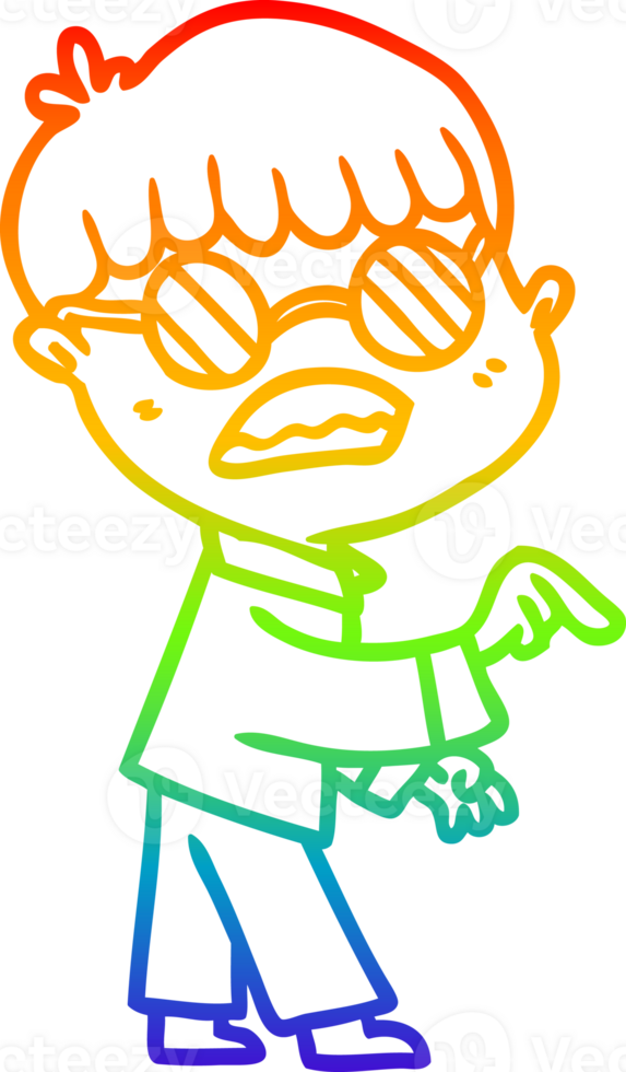 rainbow gradient line drawing cartoon boy wearing spectacles png