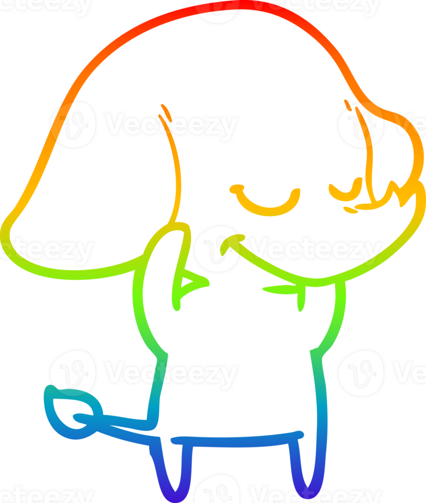 rainbow gradient line drawing cartoon smiling elephant png