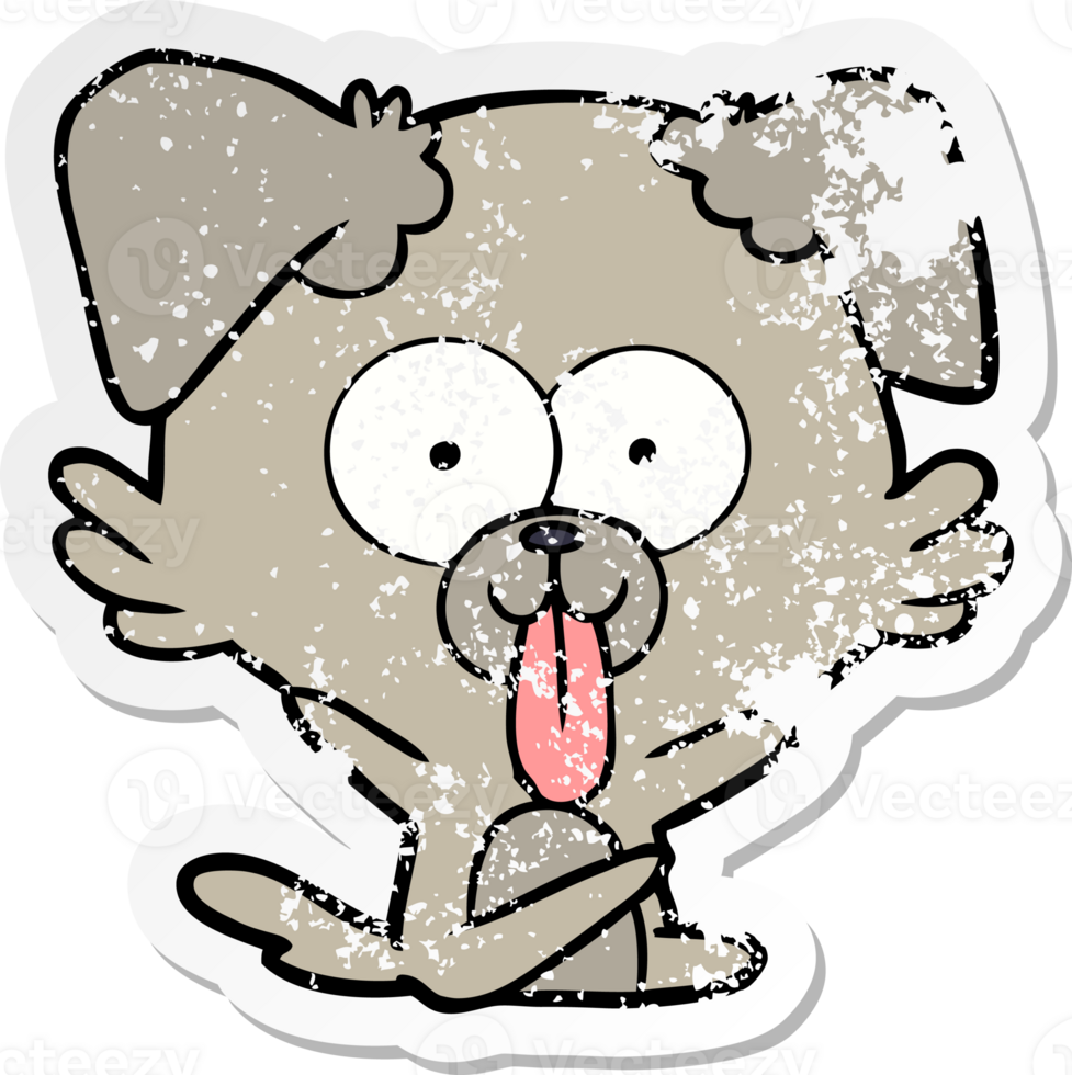 distressed sticker of a cartoon dog with tongue sticking out png