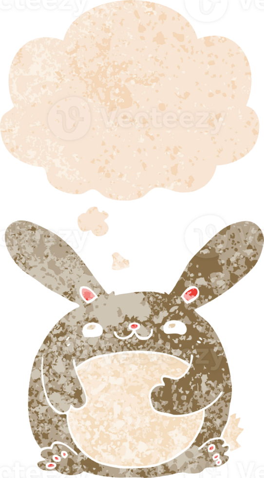 cartoon rabbit and thought bubble in retro textured style png