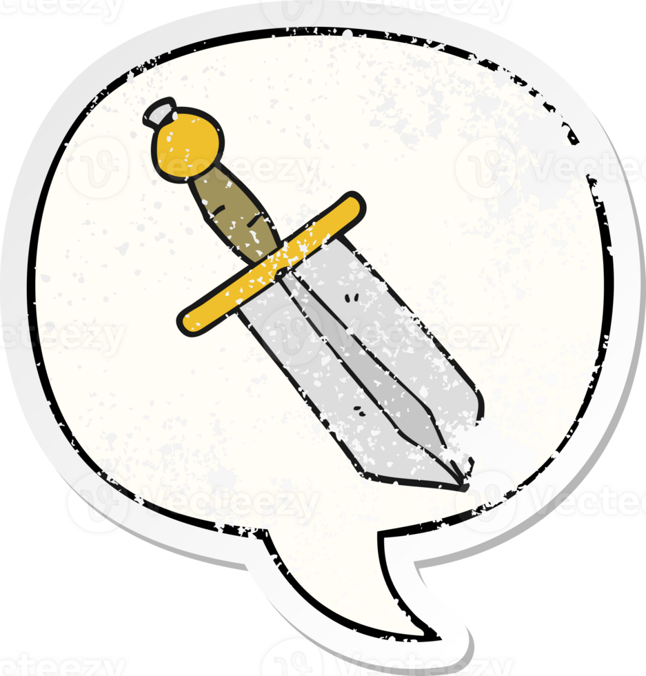 cartoon dagger and speech bubble distressed sticker png