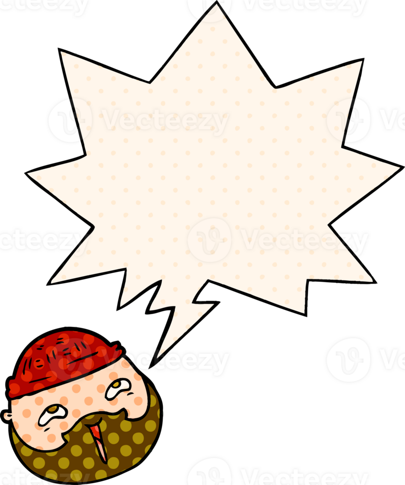 cartoon male face and beard and speech bubble in comic book style png