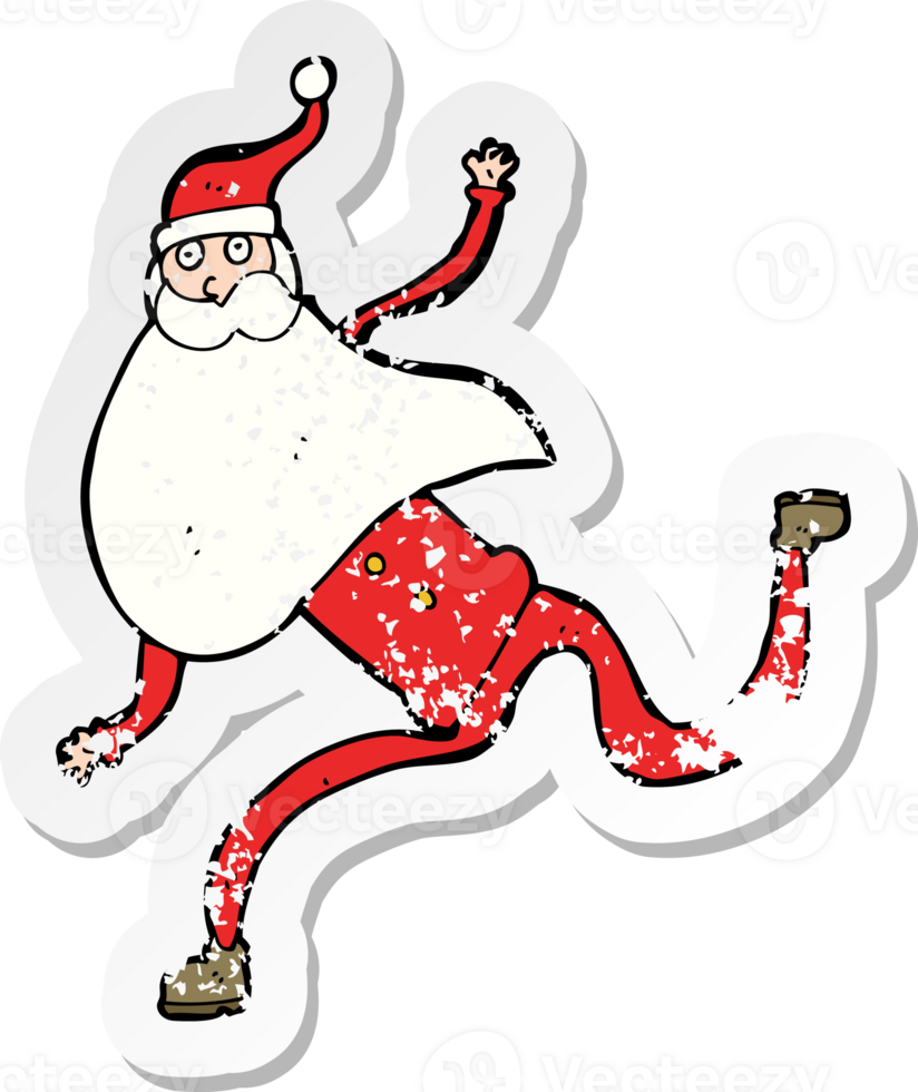 retro distressed sticker of a cartoon running santa png