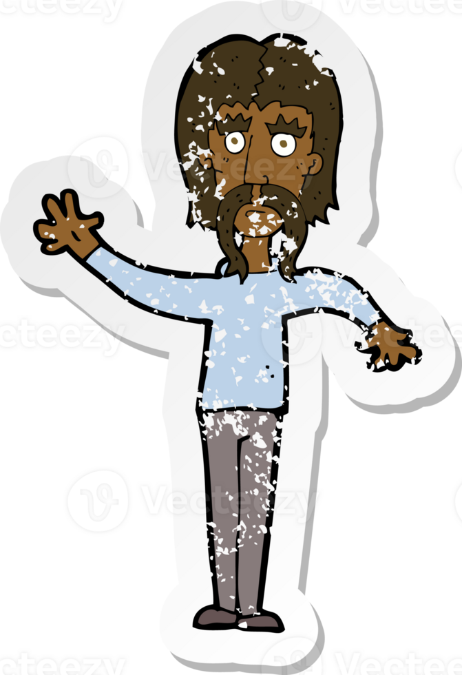 retro distressed sticker of a cartoon waving man with mustache png