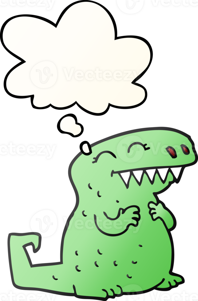 cartoon dinosaur and thought bubble in smooth gradient style png
