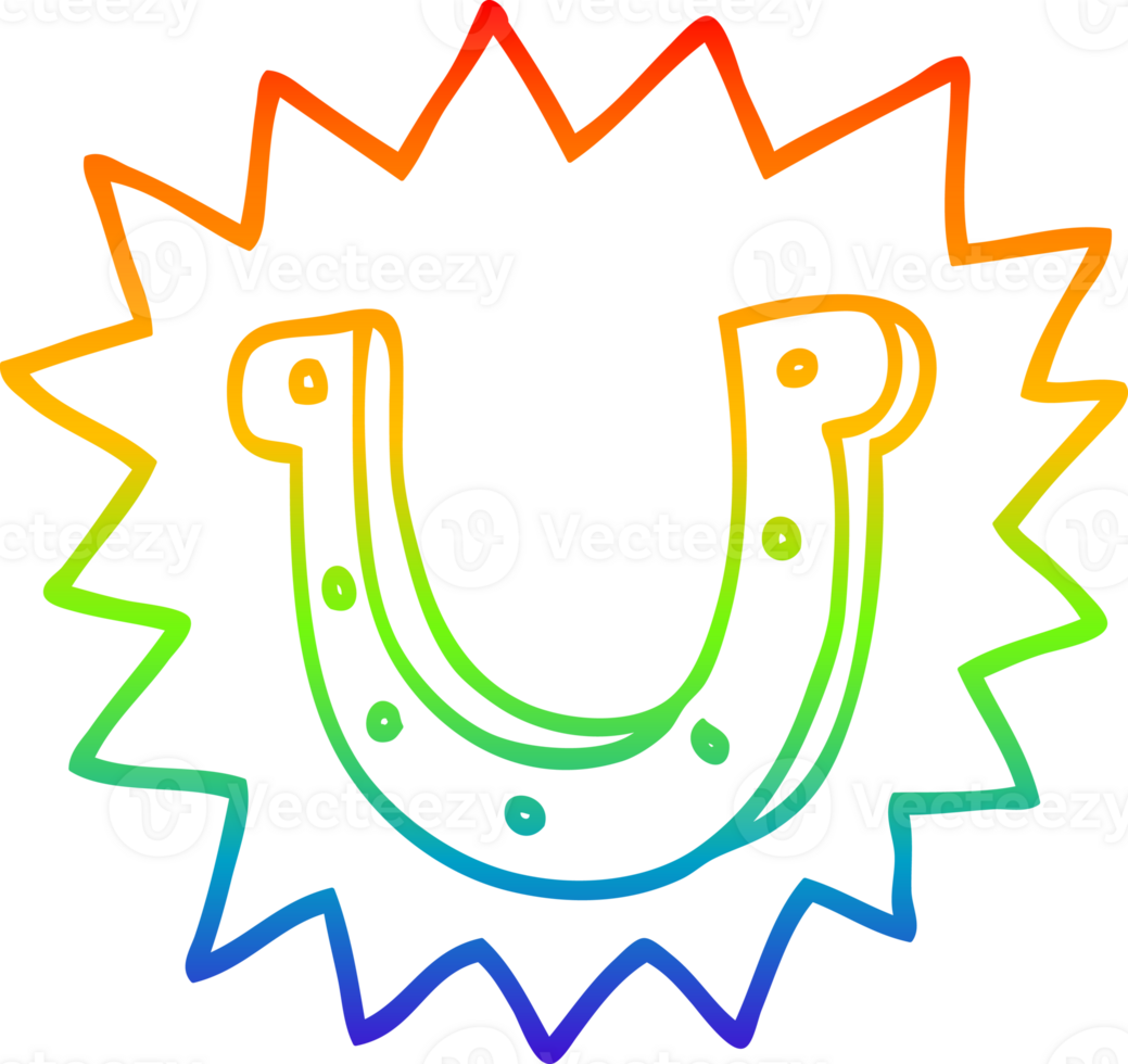 rainbow gradient line drawing cartoon lucky horseshoe png