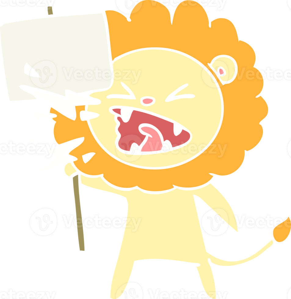 flat color style cartoon roaring lion protester png
