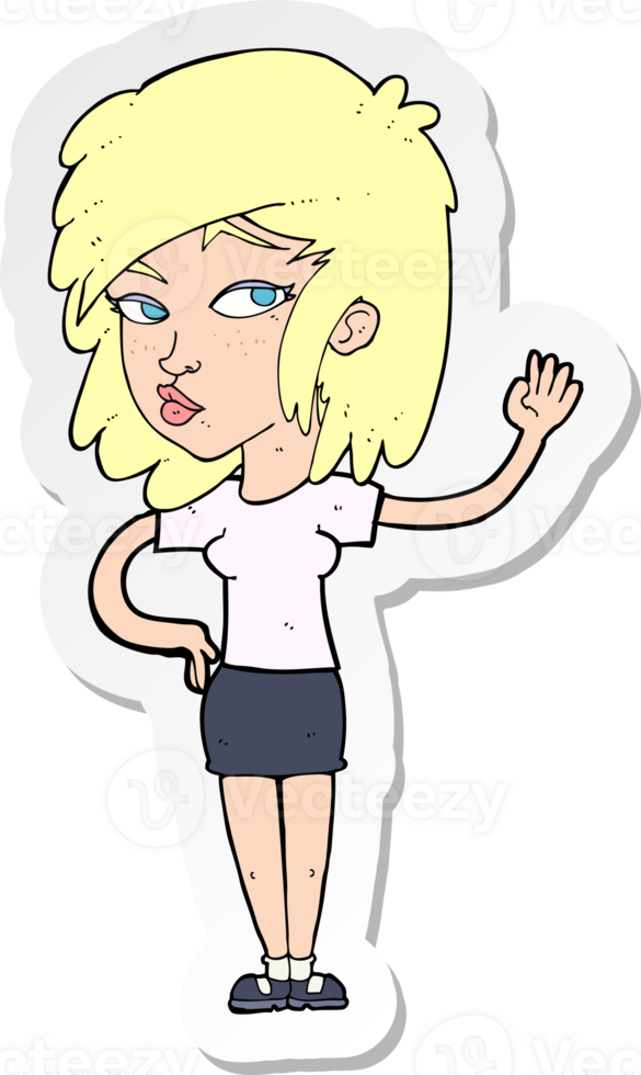 sticker of a cartoon pretty woman waving png