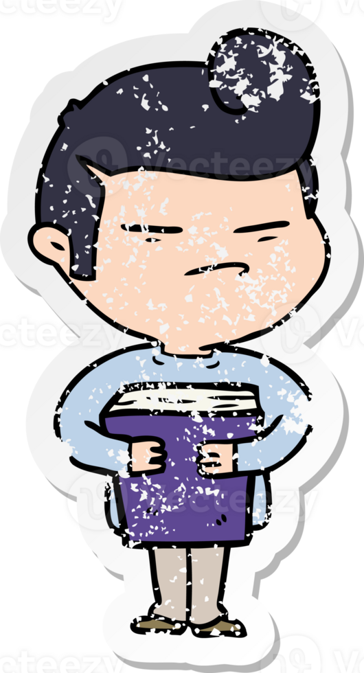 verontruste sticker van een cartoon-coole kerel met mode-kapsel png