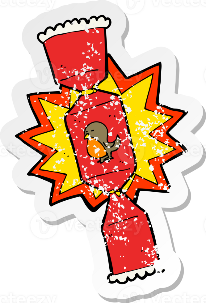 retro distressed sticker of a exploding christmas cracker png