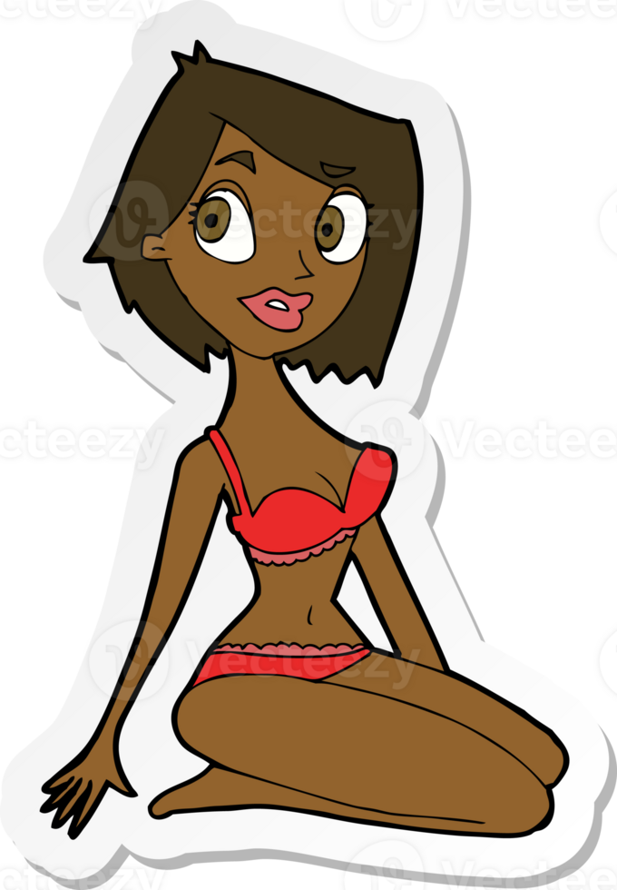 sticker of a cartoon pretty woman in underwear png