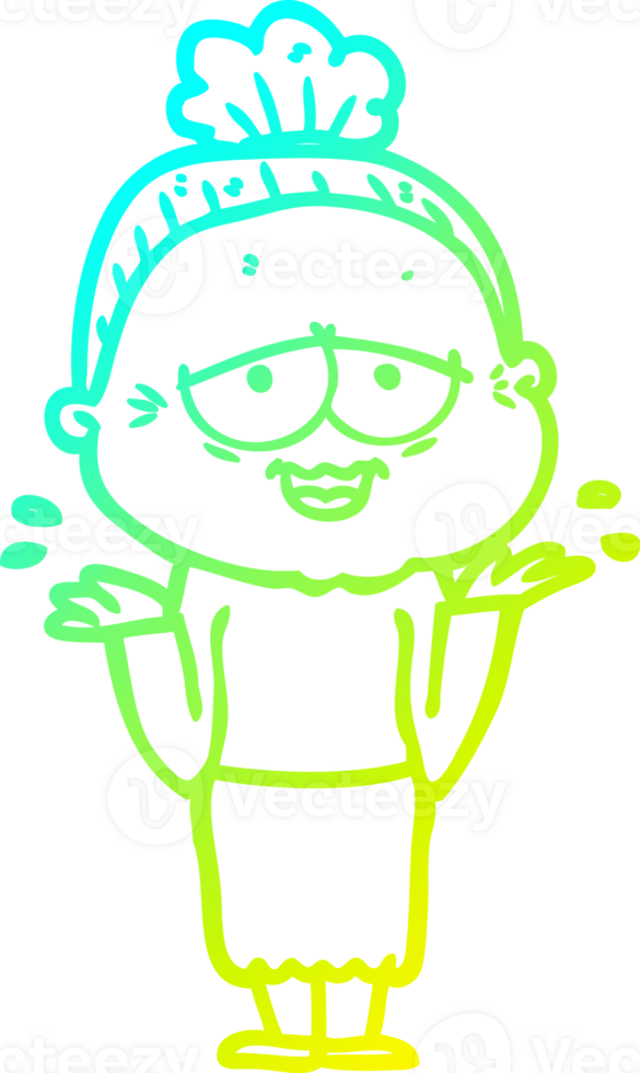 cold gradient line drawing cartoon happy old lady png