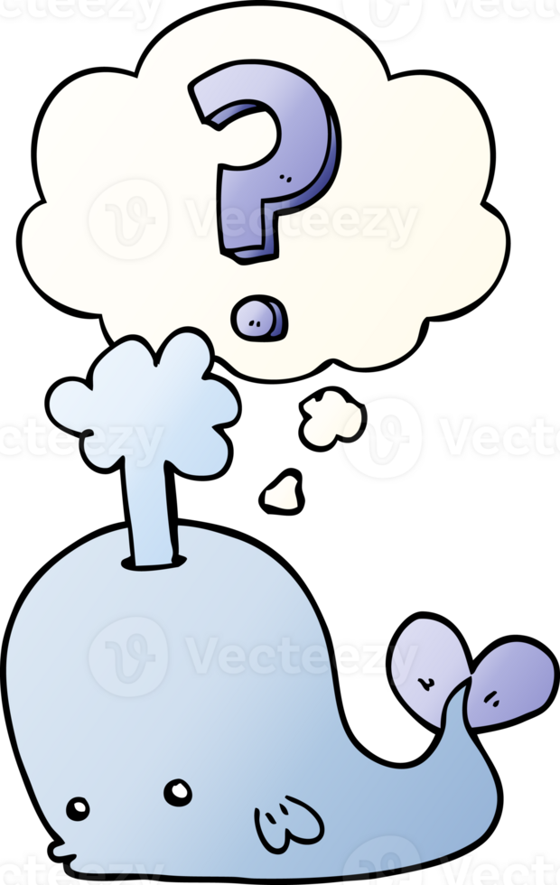 cartoon curious whale and thought bubble in smooth gradient style png