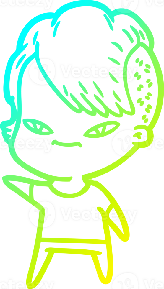koude gradiënt lijntekening schattig cartoon meisje met hipster kapsel png