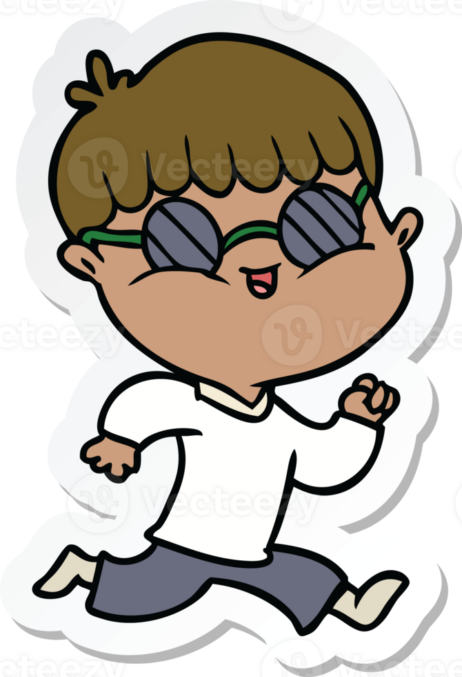 sticker of a cartoon boy wearing sunglasses and running png