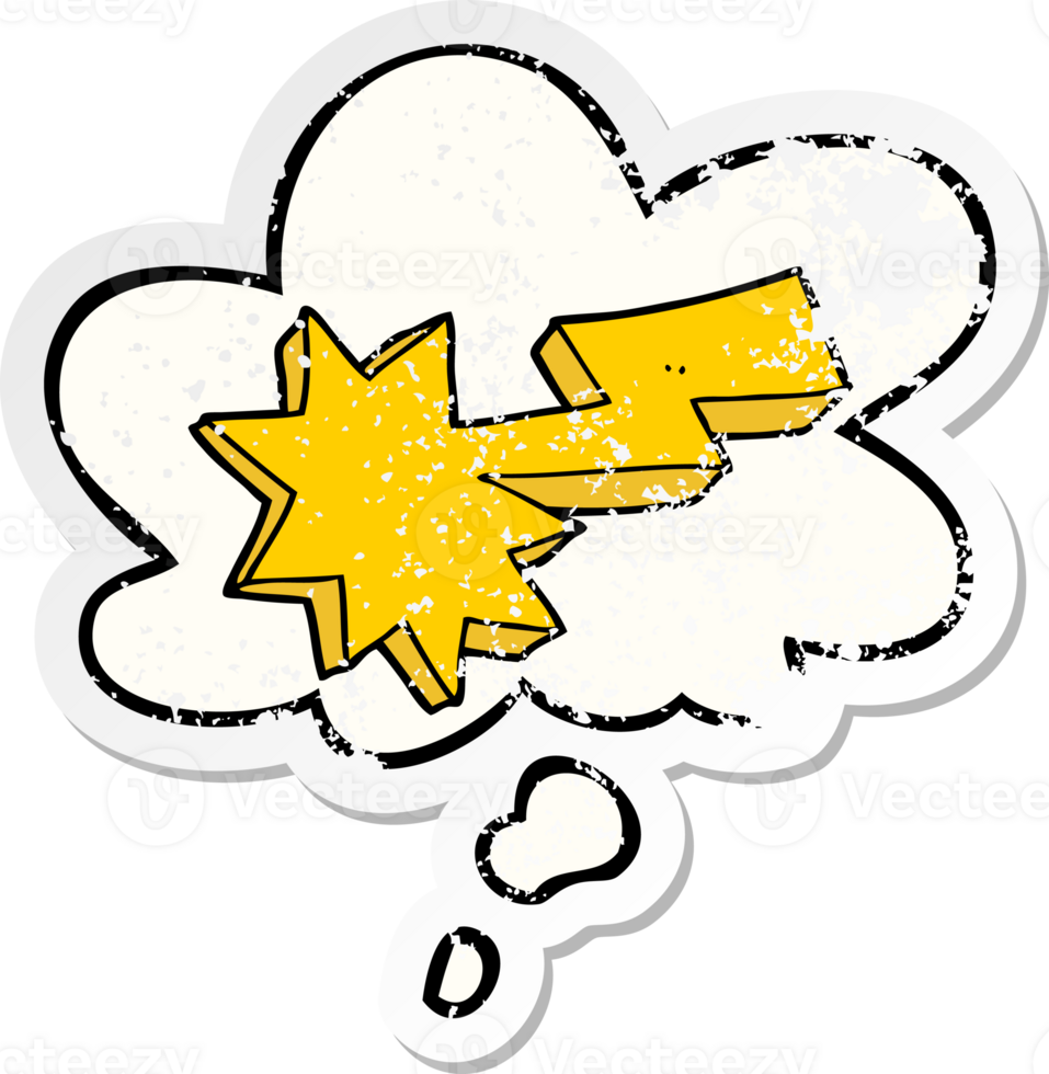 cartoon lightning strike and thought bubble as a distressed worn sticker png