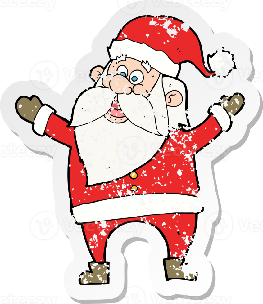 retro distressed sticker of a cartoon santa claus png