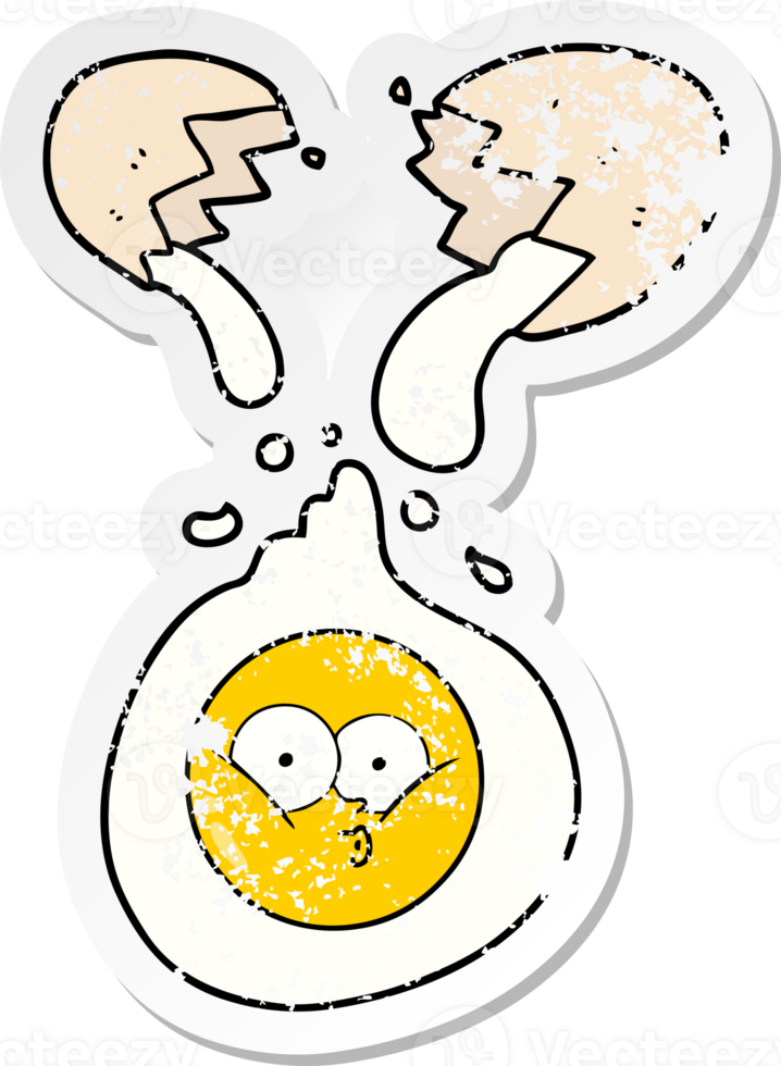 distressed sticker of a cartoon cracked egg png