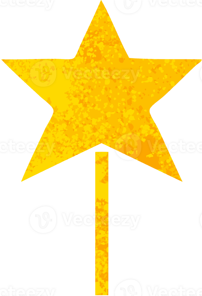 retro illustration style cartoon star wand png
