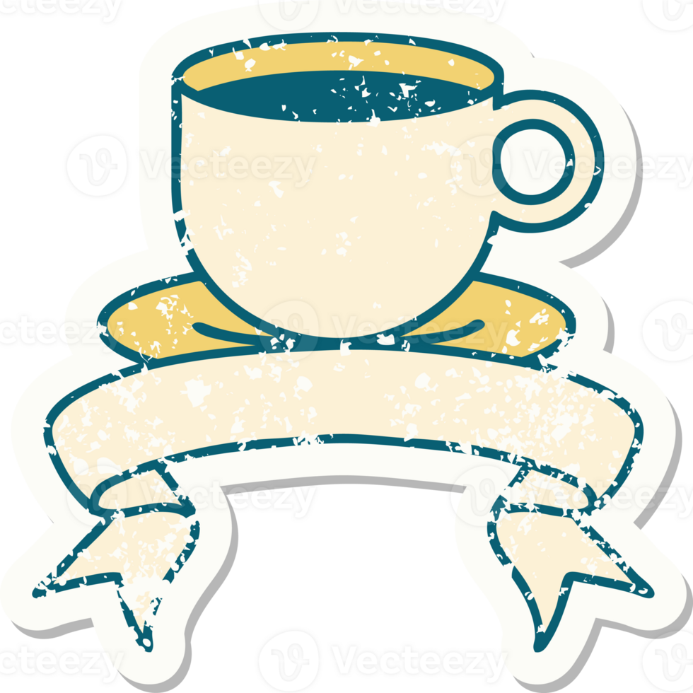 grunge sticker with banner of a cup of coffee png