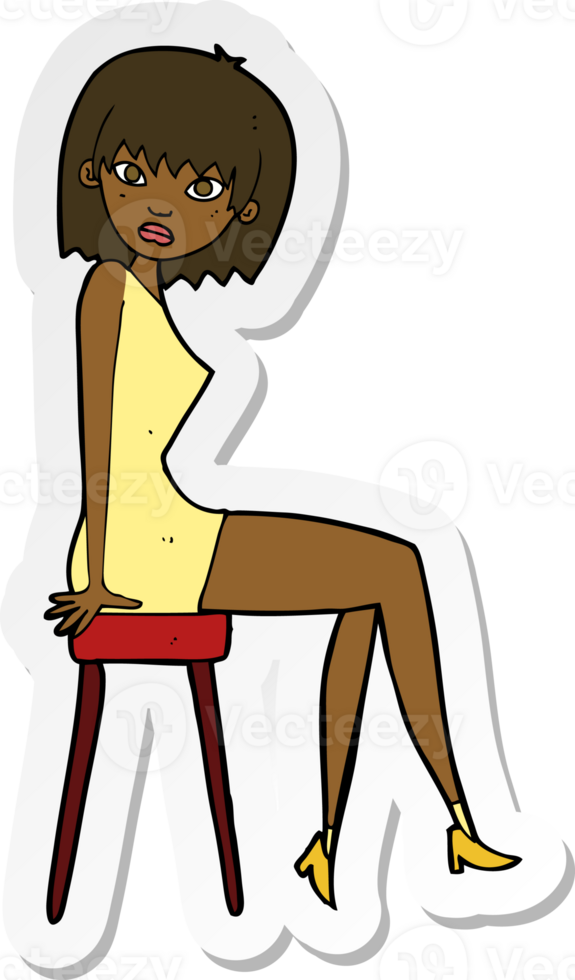 sticker of a cartoon woman sitting on stool png