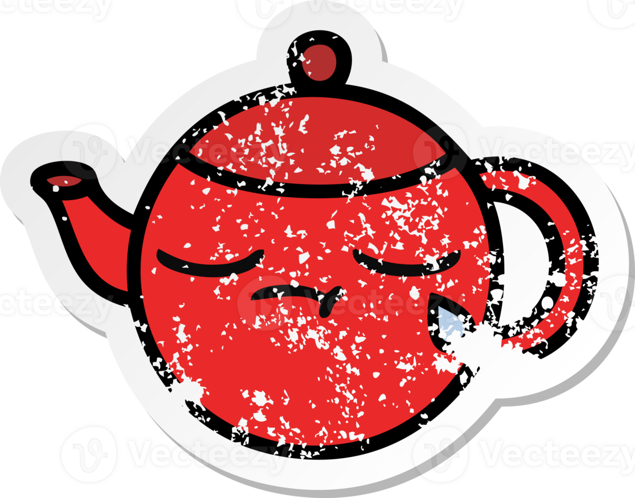 distressed sticker of a cute cartoon teapot png