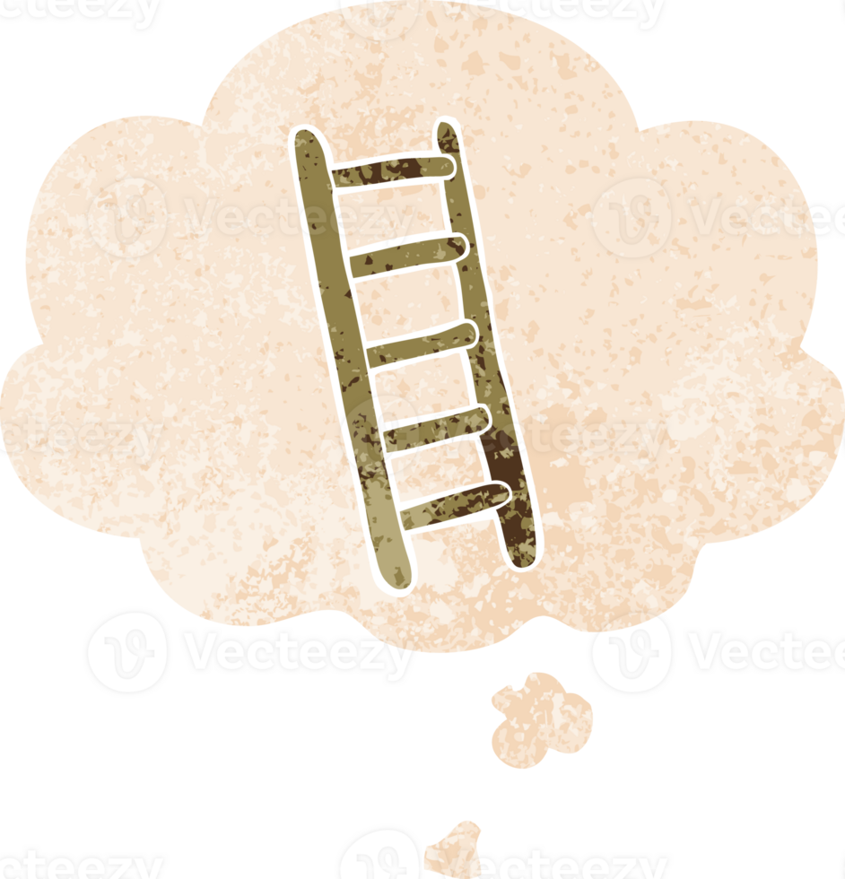 cartoon ladder and thought bubble in retro textured style png